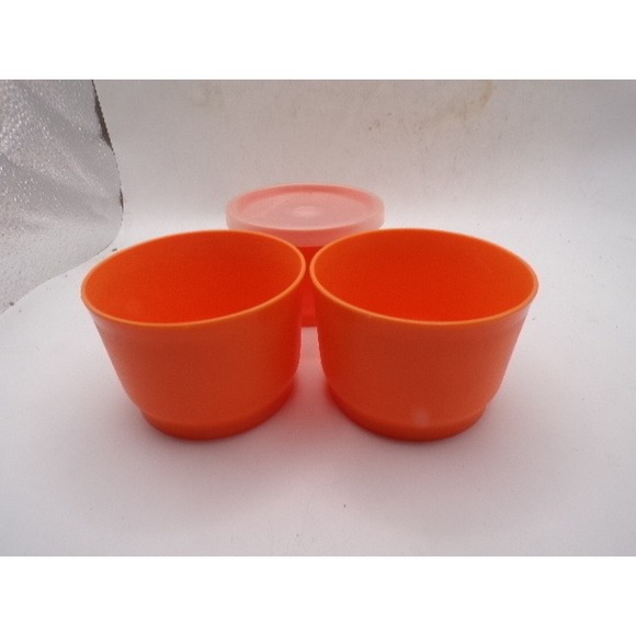 Tupperware Other - Vintage Tupperware Orange Snack Cups Set of 3 with Lid 229-34 Stackable Bowls